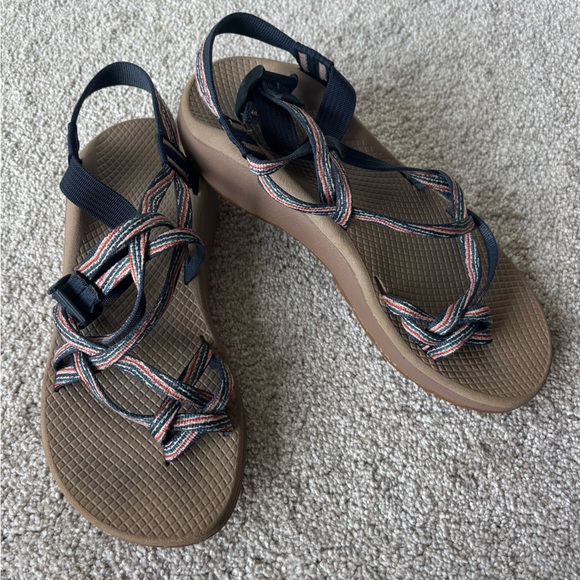 Chaco ZCloud X2 Double Strap Toe Loop Multicolor Sport Sandals Tan Blue Water - Picture 1 of 9